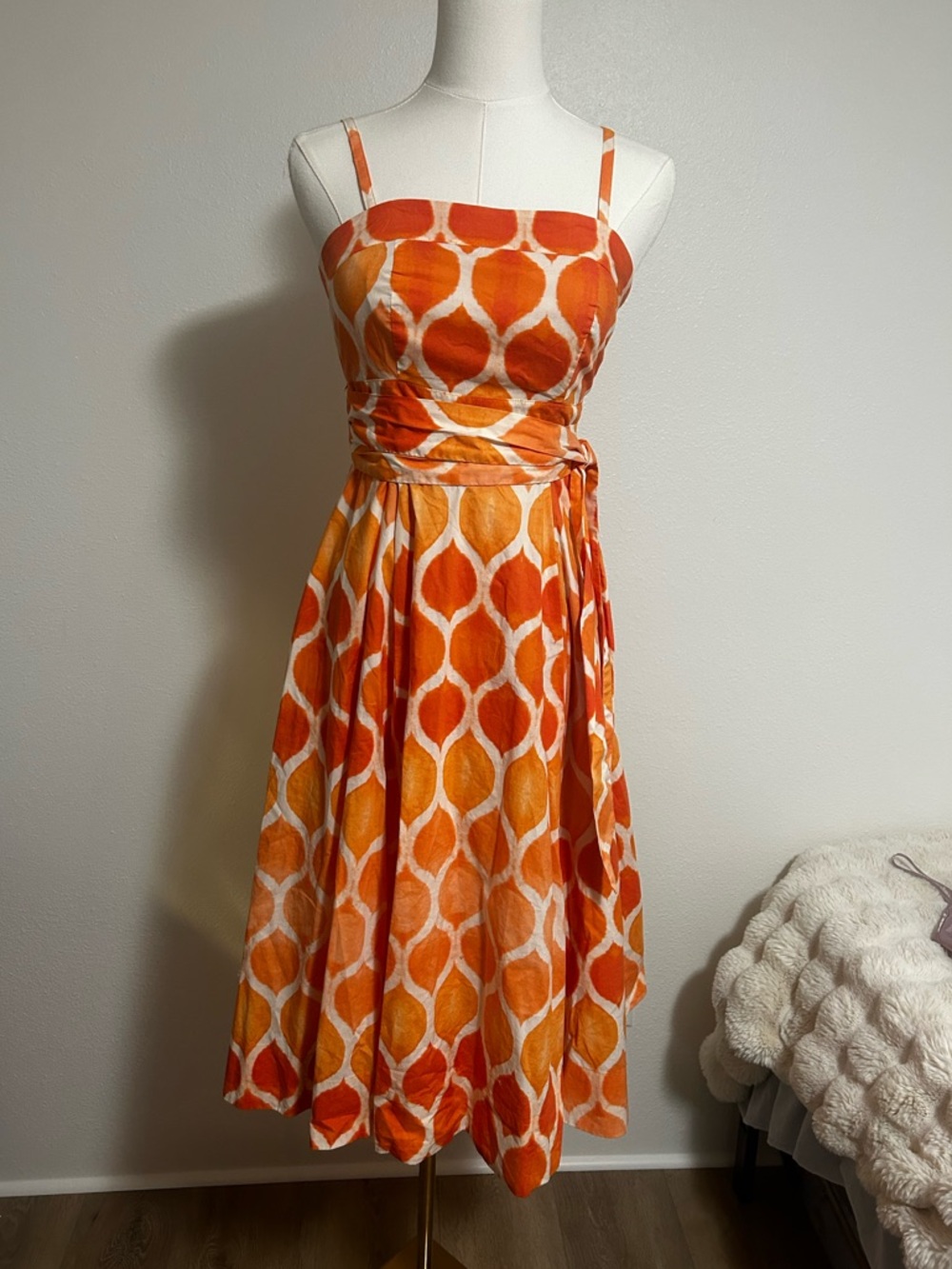 Maeve Orange & Cream Printed Strappy Midi Dress